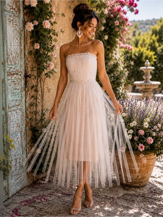 Dance in Paris Dresses & Skirts - Dance In Paris Ivory Rhinestone Tulle Fairycore Midi Dress M